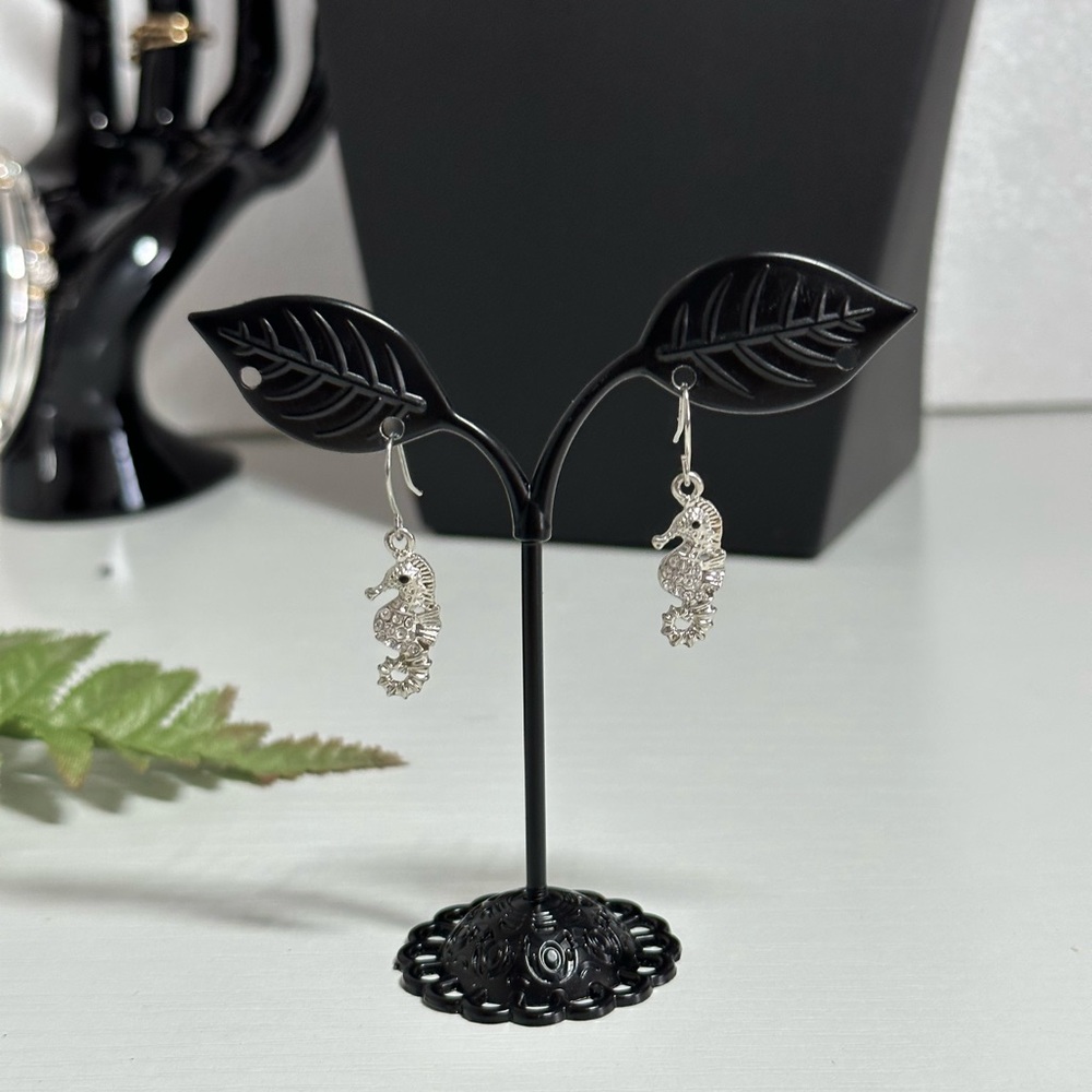 Sea Horse Sterling Silver Charm Earrings Ocean Reef Theme Jewelry - Picture 3 of 4